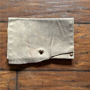 Tan Genuine Leather Clutch with Button Detail